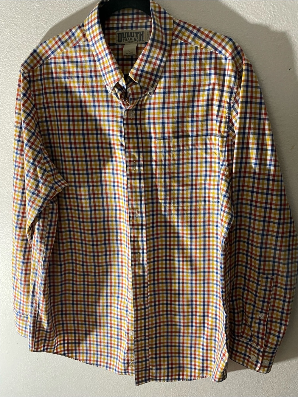 Duluth Trading Co Plaid Trim-Fit Button-Down in Blue, Red, Yellow